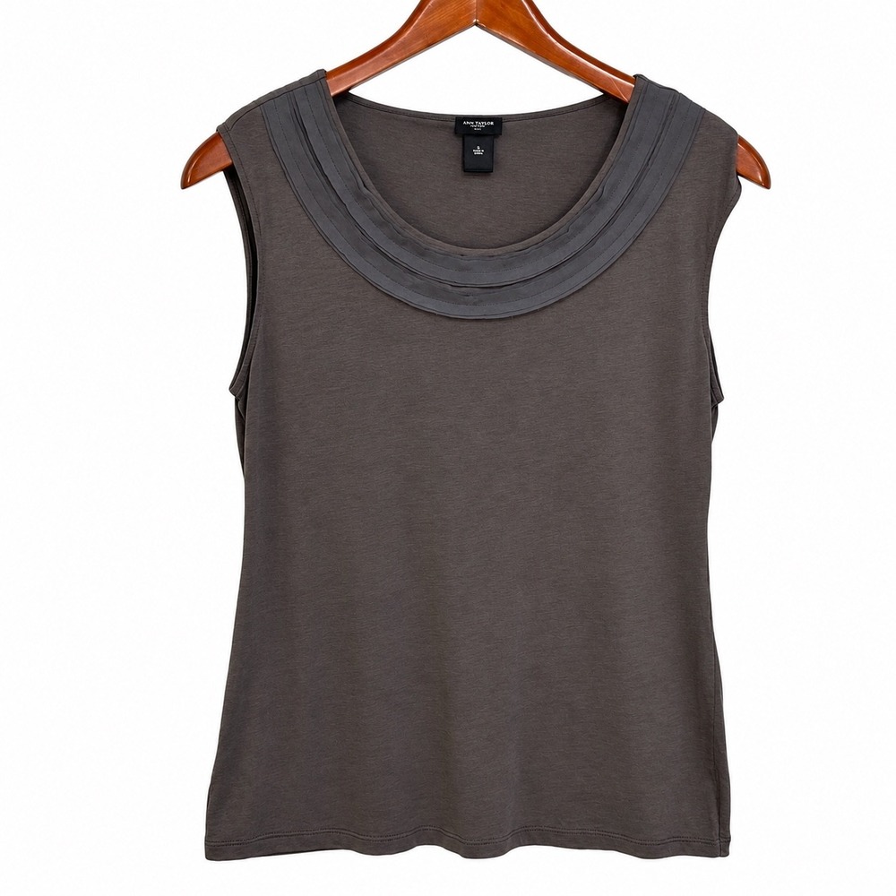 Ann Taylor Gray Sleeveless Tiered Scoop Neck Top XL Cotton Modal Cap Sleeve